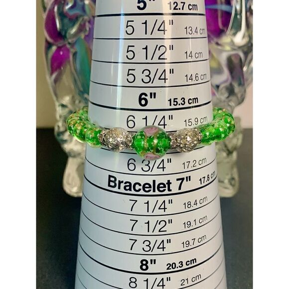 Vintage Green and Blue Bead and Crystal Bracelets in Silver tone, Unmarked - Picture 2 of 5